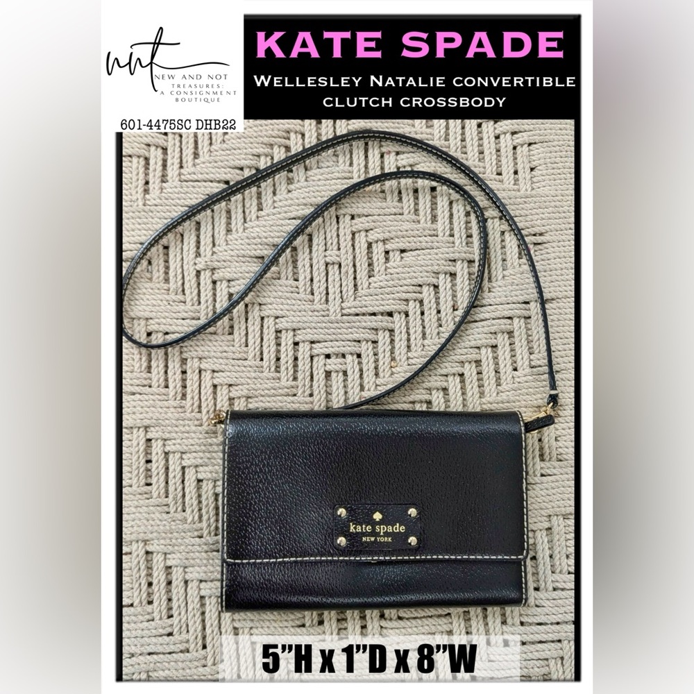 KATE SPADE Wellesley Natalie Convertible Clutch Crossbody Black Leather